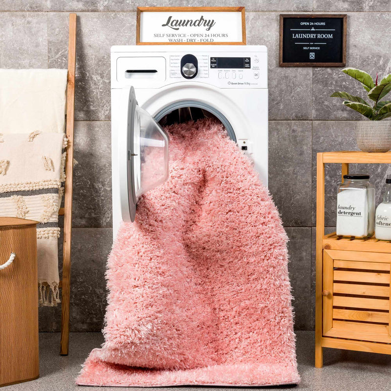 Faina Solid Pink Shag Washable Area Rug - Clearance by Boutique Rugs