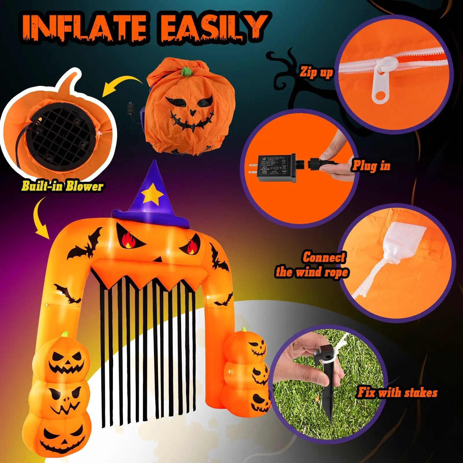 Halloween Inflatable Pumpkin Archway with Stakes and Water Bags by DirectDeals