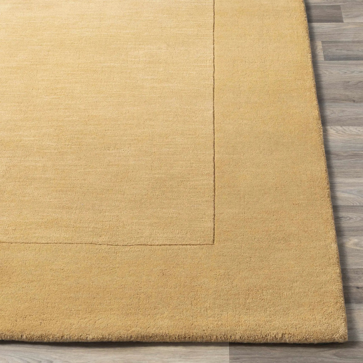 Bordered Solid Camel Yellow Wool Rug, photo 3 of 13
