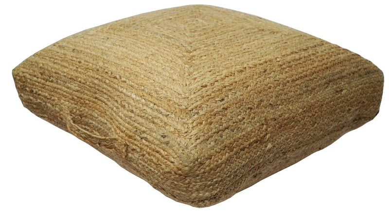 Modern Style Hand Braided Gold Jute Square Pouf by The Rug Decor