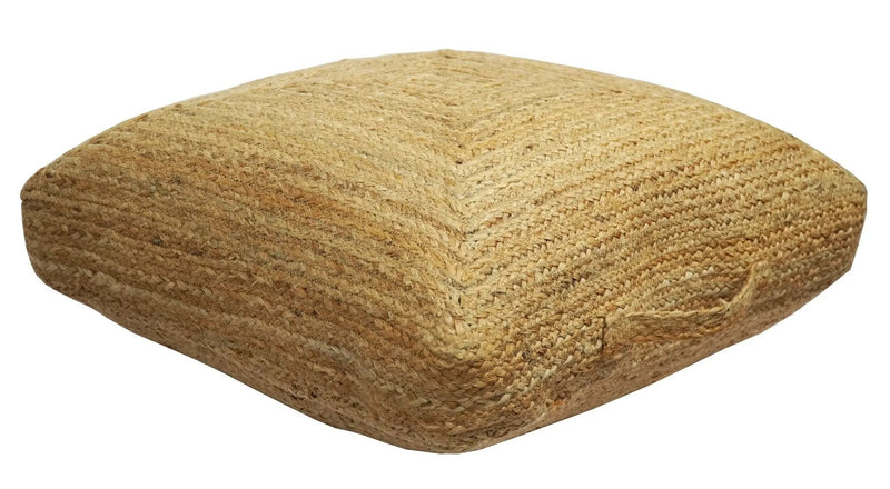 Modern Style Hand Braided Gold Jute Square Pouf by The Rug Decor