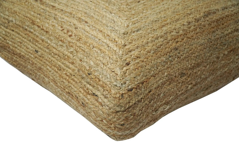Modern Style Hand Braided Gold Jute Square Pouf by The Rug Decor