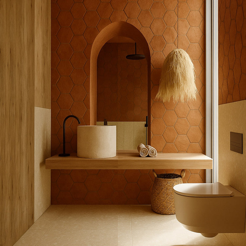 Hand Made Matte Hexagon 8 Terracotta Tiles 8 Terracotta Matte 8x8 Tiles — 2