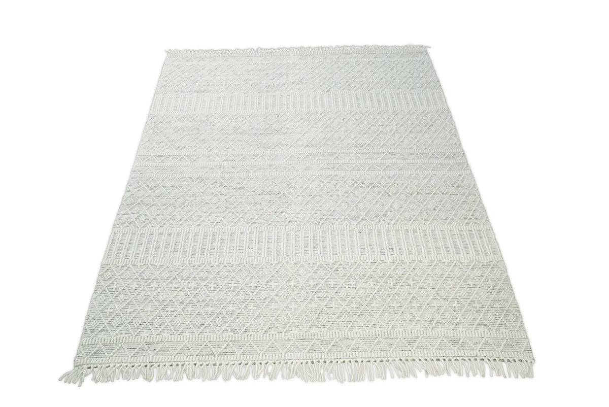Modern Geometrical White Dhurrie Wool Area Rug by The Rug Decor
