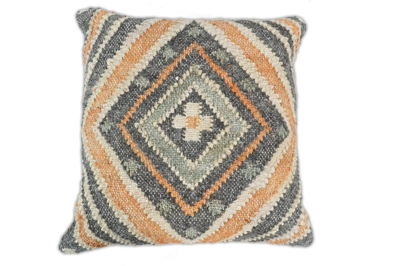 Hand Woven Boho Rust and Charcoal Jute and Wool Tribal Accent Pillow, Cushion | PL11 by The Rug Decor