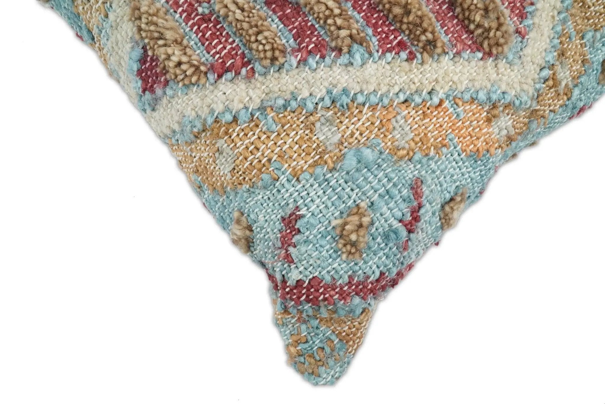 Hand Woven Boho Tribal Accent Mustard and Blue Jute and Wool Pillow, Cushion | PL13 by The Rug Decor