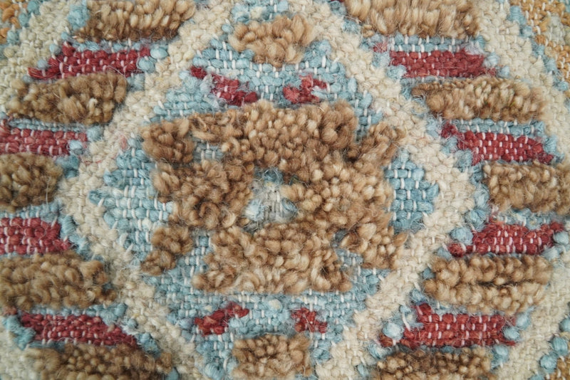 Hand Woven Boho Tribal Accent Mustard and Blue Jute and Wool Pillow, Cushion | PL13 by The Rug Decor