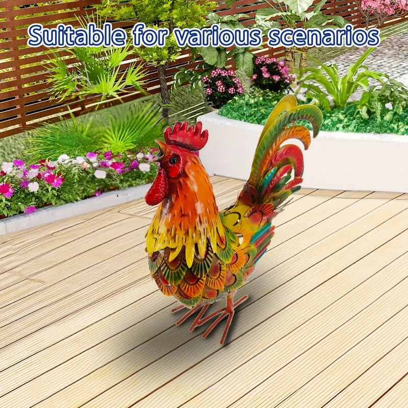 Handcrafted Colorful Metal Rooster Garden Statue by House Of Avana