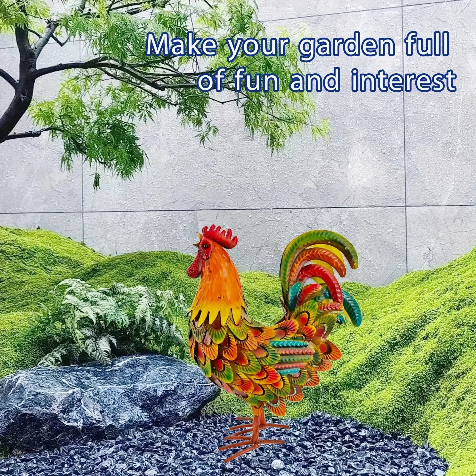 Handcrafted Colorful Metal Rooster Garden Statue by House Of Avana