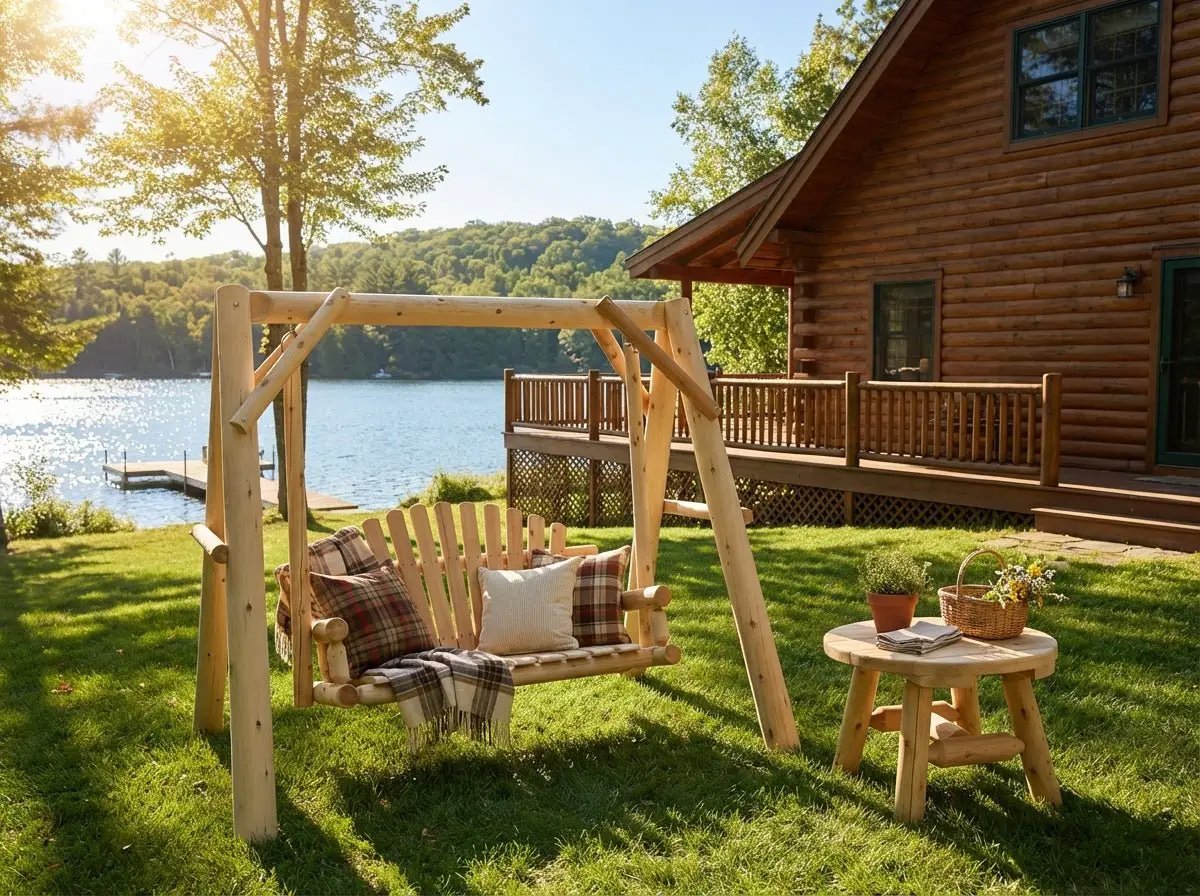 Handcrafted Patio Wooden Swing by Cedar Creek Rustic Furniture