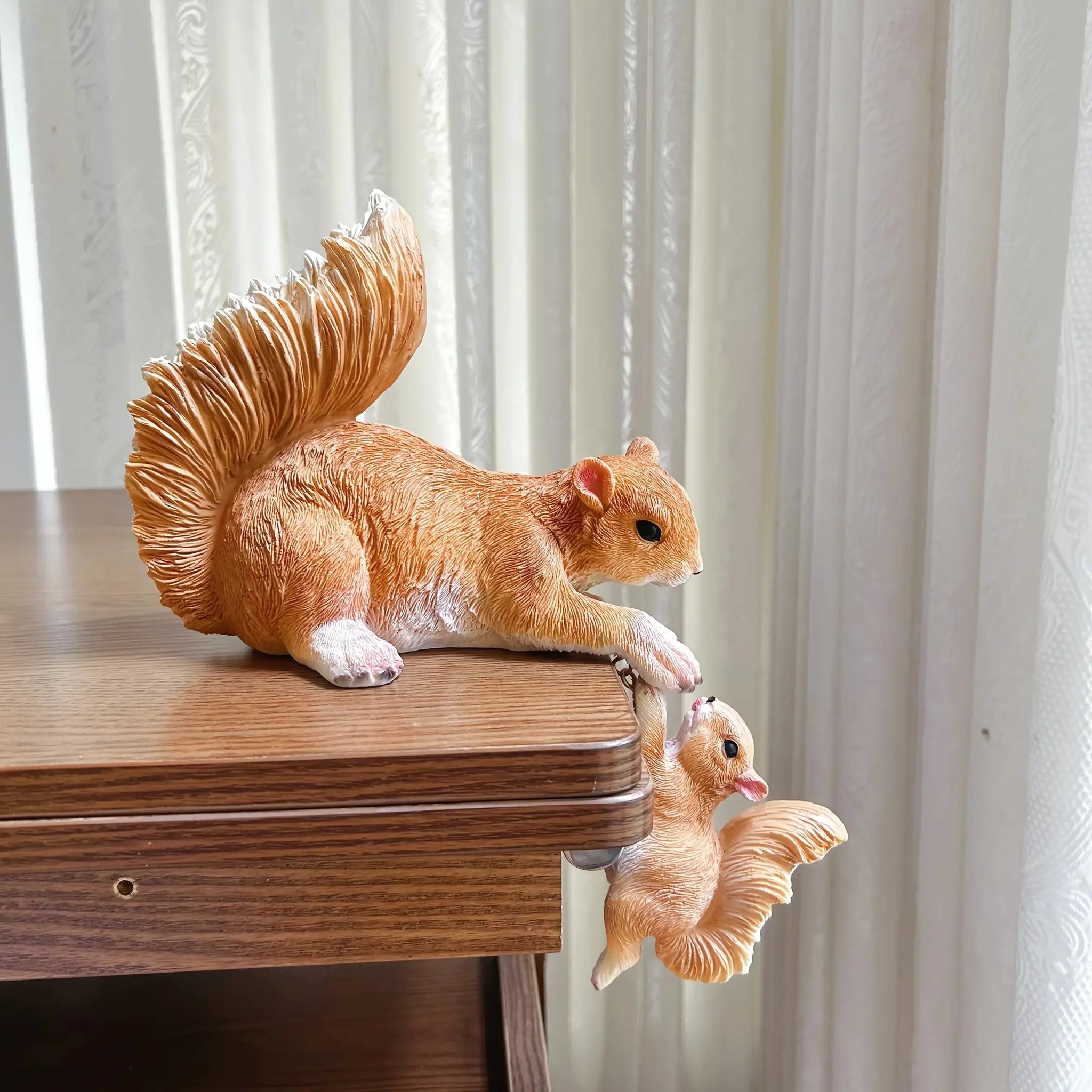 Handcrafted Realistic Mother and Baby Squirrel Climbing Garden Statue by House Of Avana