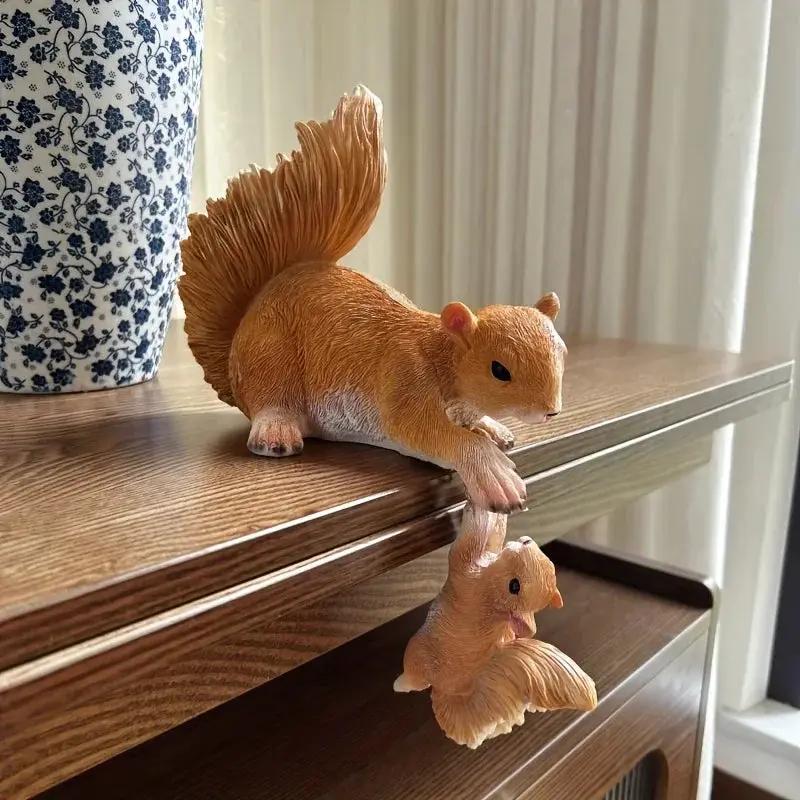 Handcrafted Realistic Mother and Baby Squirrel Climbing Garden Statue by House Of Avana