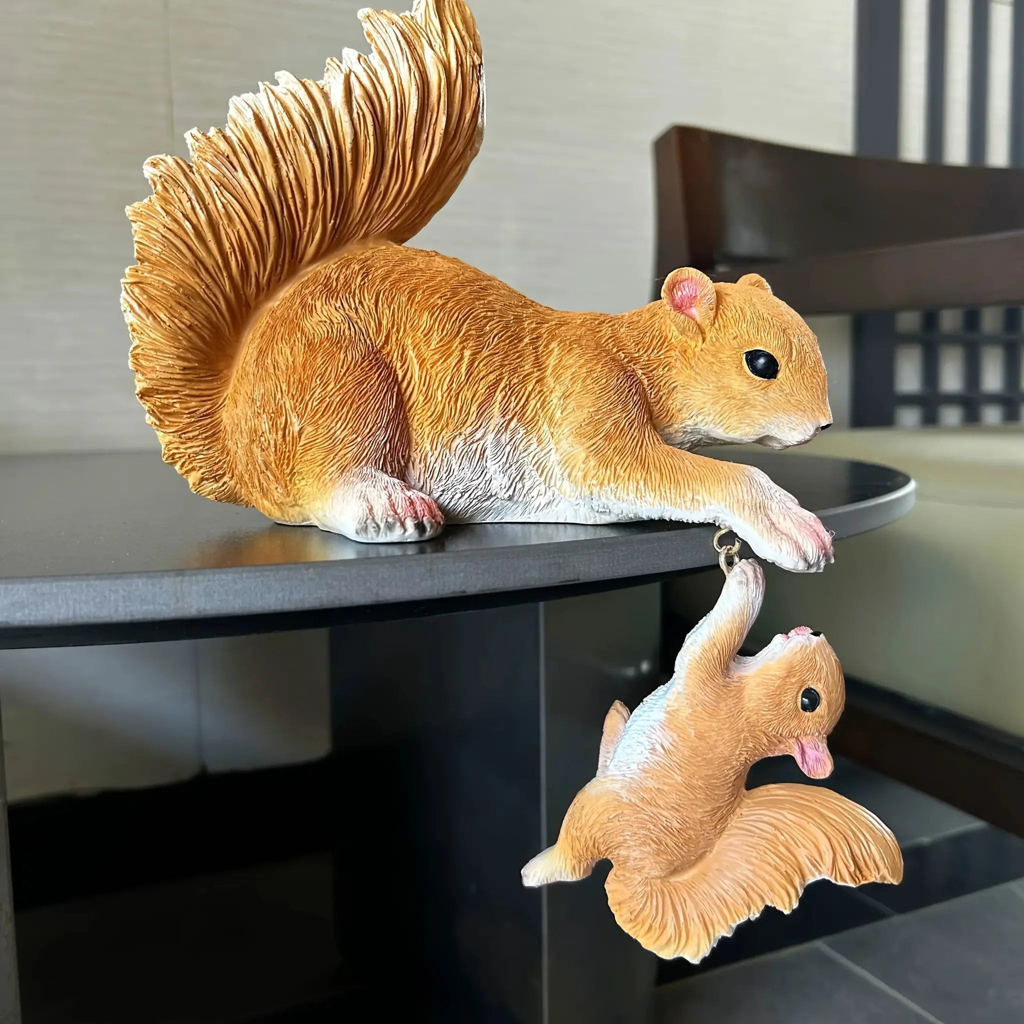 Handcrafted Realistic Mother and Baby Squirrel Climbing Garden Statue by House Of Avana