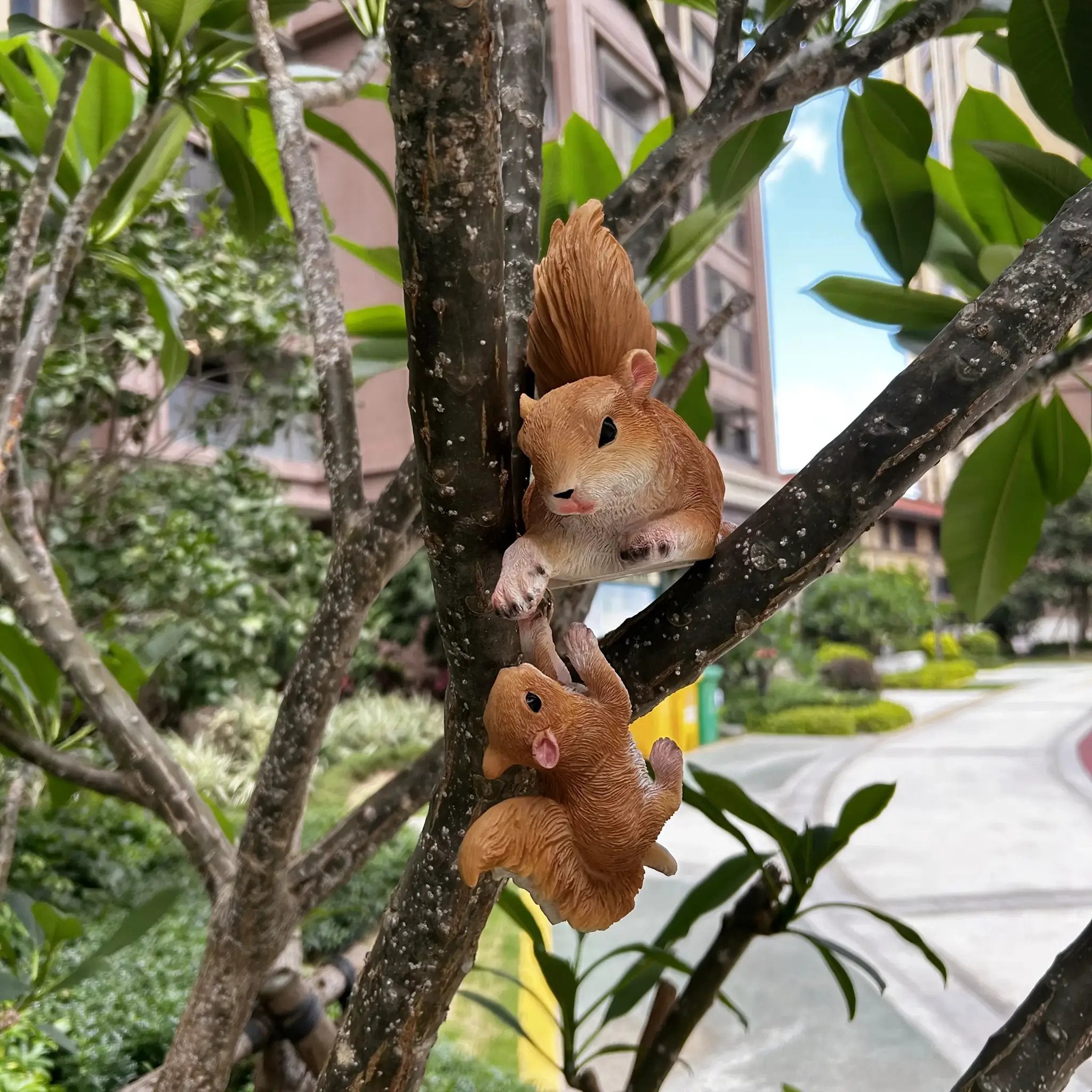 Handcrafted Realistic Mother and Baby Squirrel Climbing Garden Statue by House Of Avana