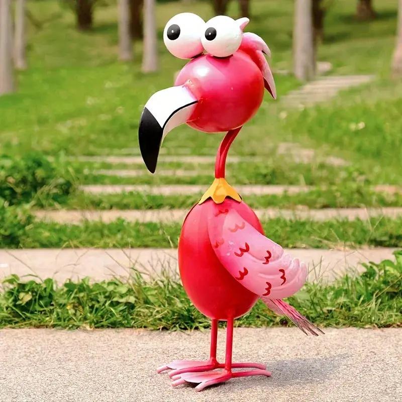 Handcrafted Red Metal Flamingo Garden Sculpture by House Of Avana