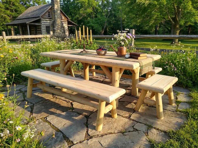 Handmade Rustic Outdoor Picnic Table by Cedar Creek Rustic Furniture
