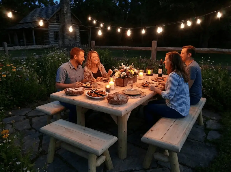Handmade Rustic Outdoor Picnic Table by Cedar Creek Rustic Furniture