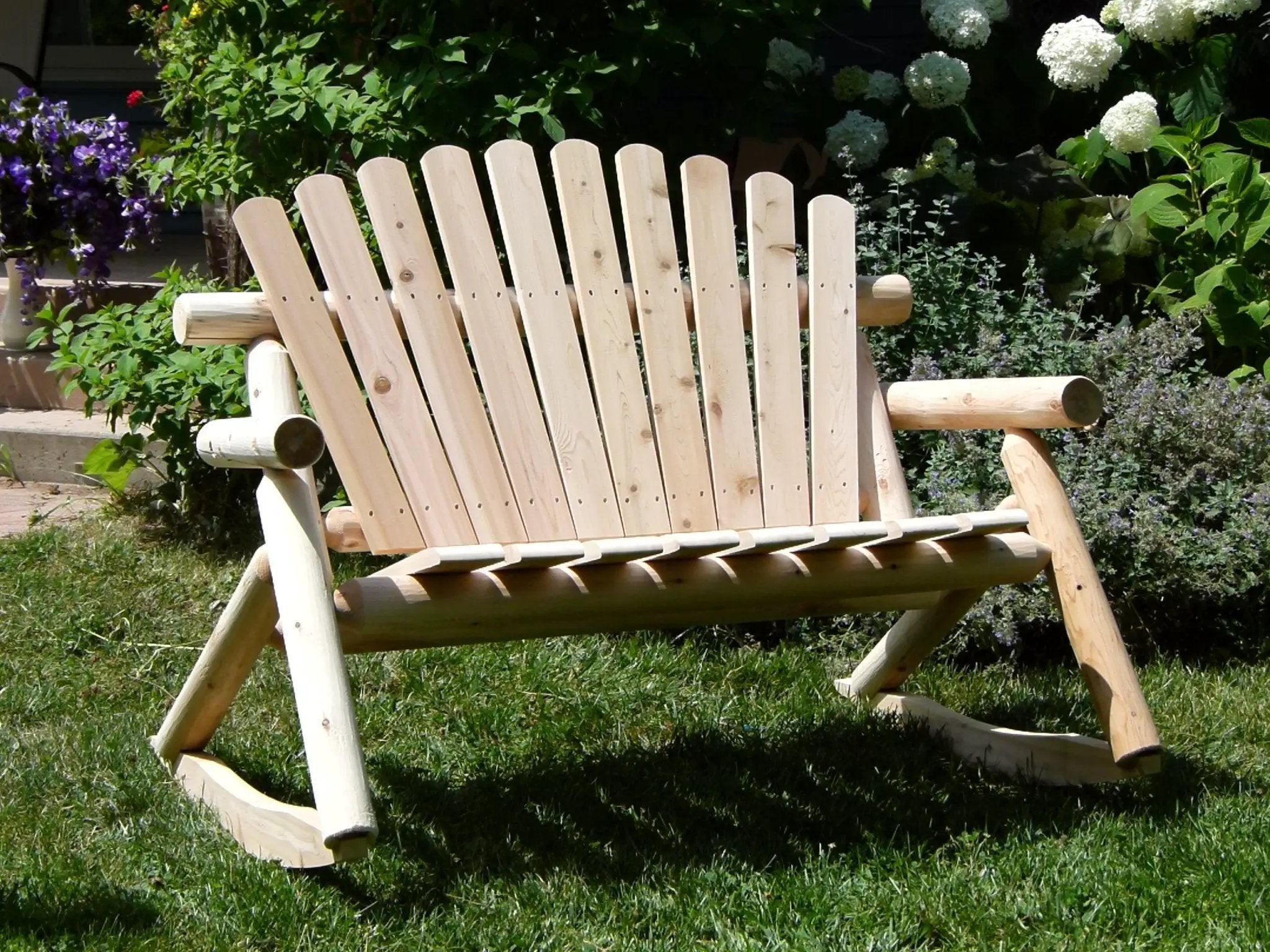Rocking Outdoor Wooden Bench by Cedar Creek Rustic Furniture