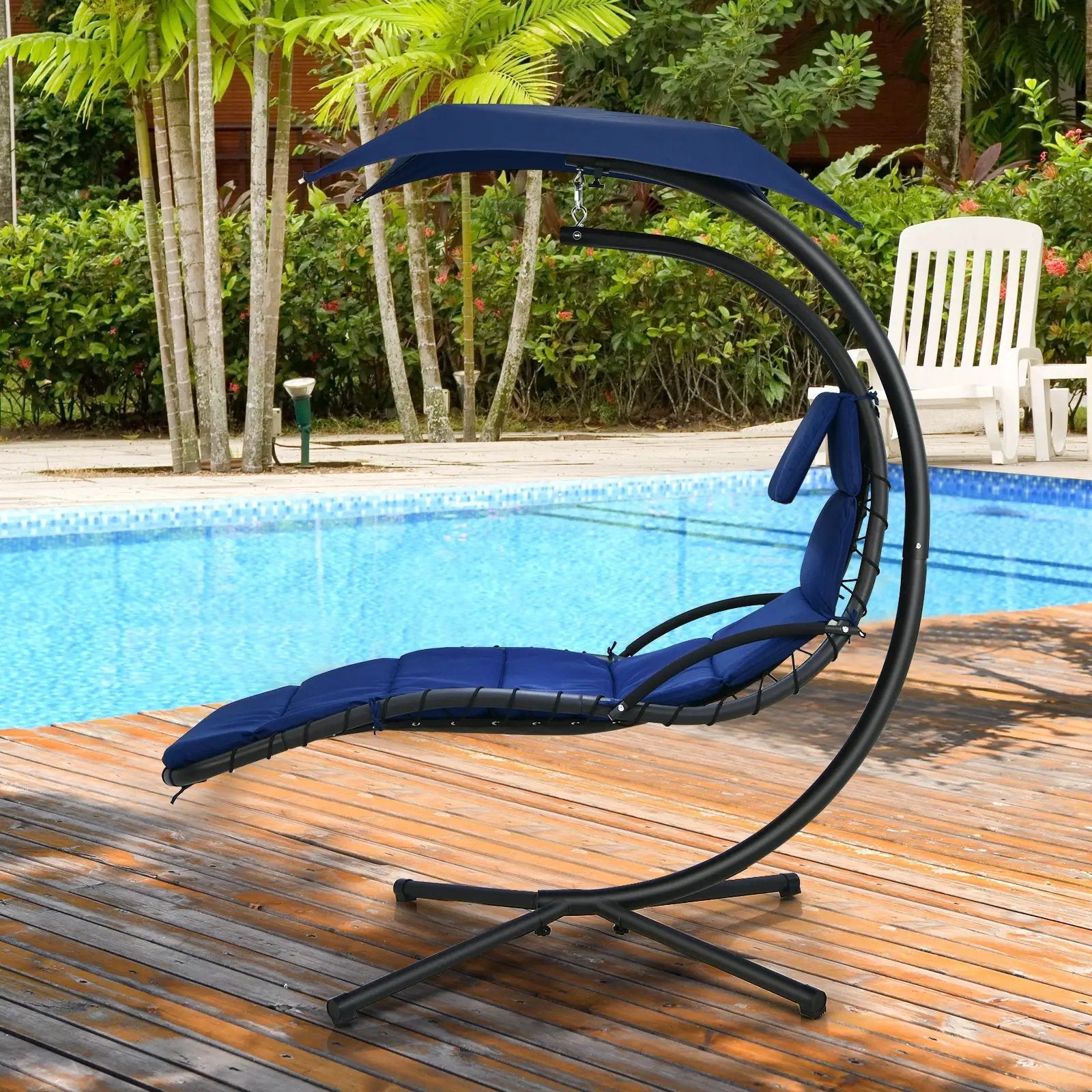 Hanging Curved Steel Swing Chaise Lounger with Removable Canopy by DirectDeals