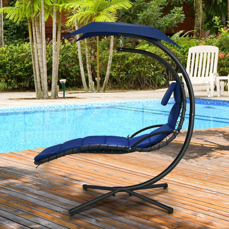 Hanging Curved Steel Swing Chaise Lounger with Removable Canopy by DirectDeals