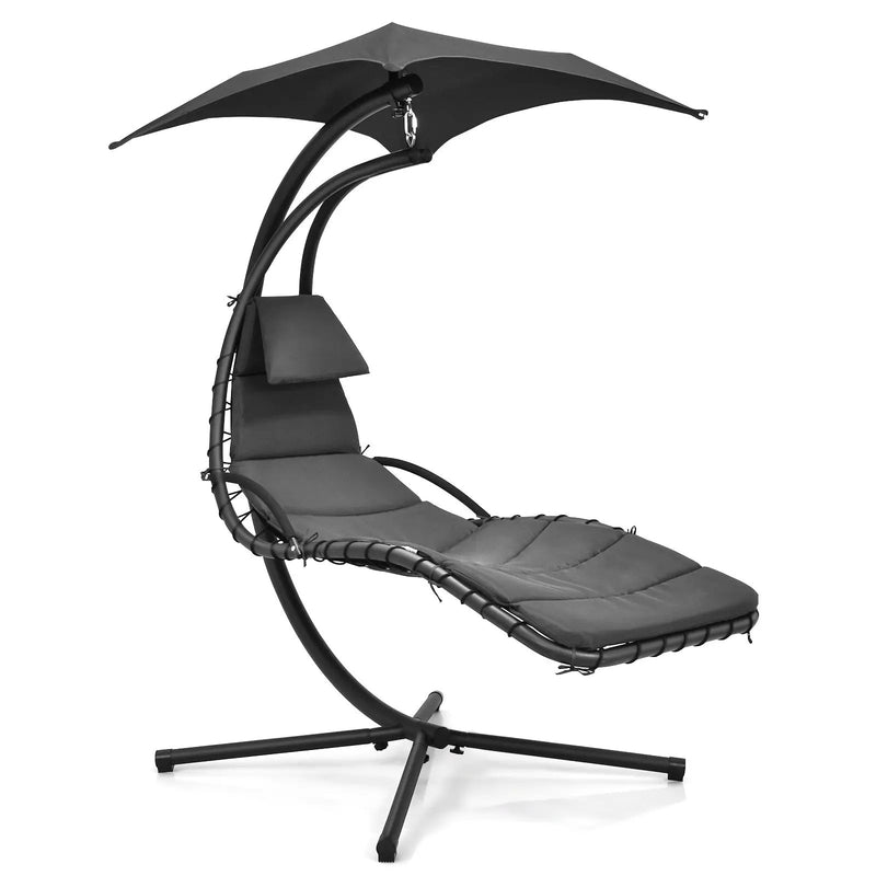 Hanging Curved Steel Swing Chaise Lounger with Removable Canopy by DirectDeals