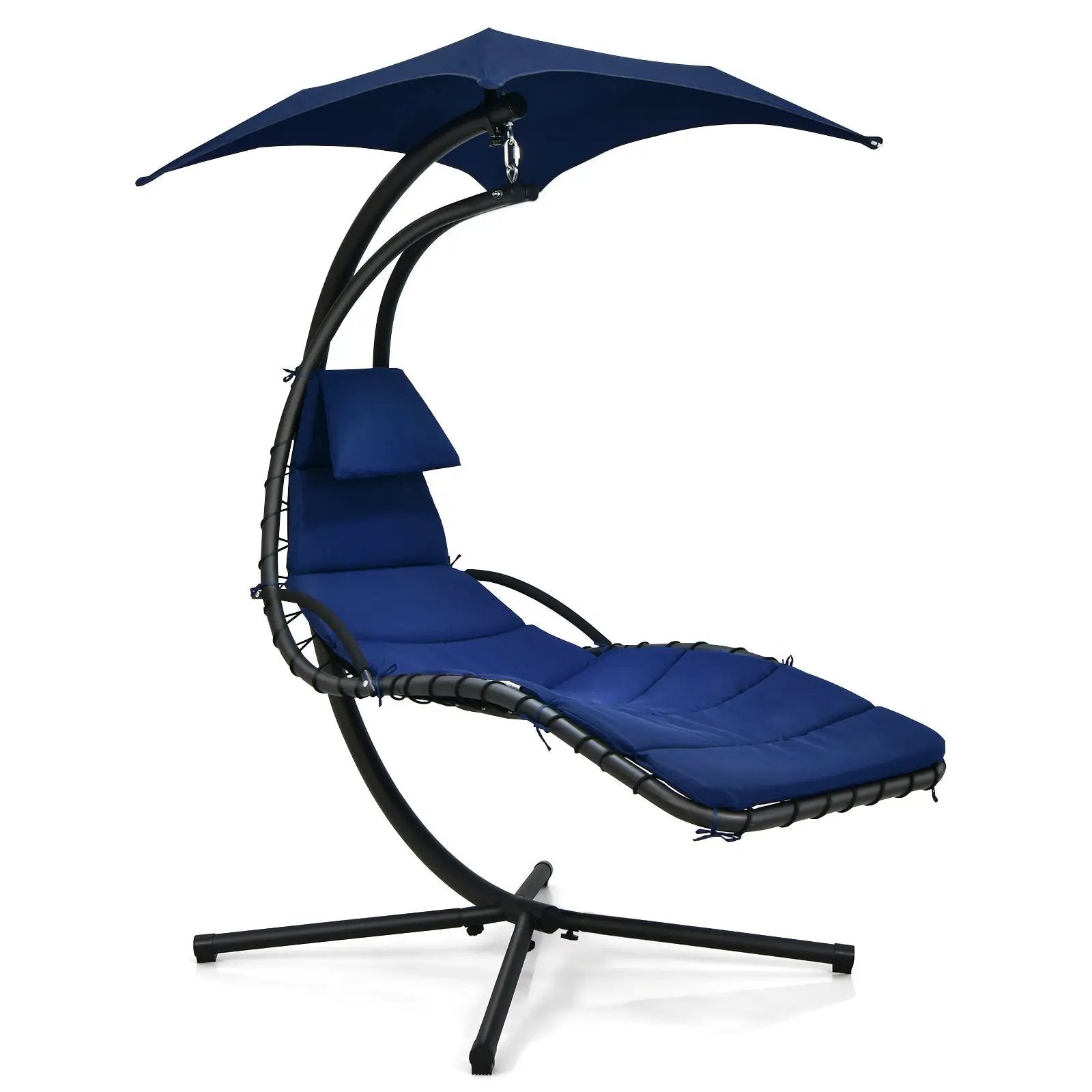 Hanging Curved Steel Swing Chaise Lounger with Removable Canopy by DirectDeals