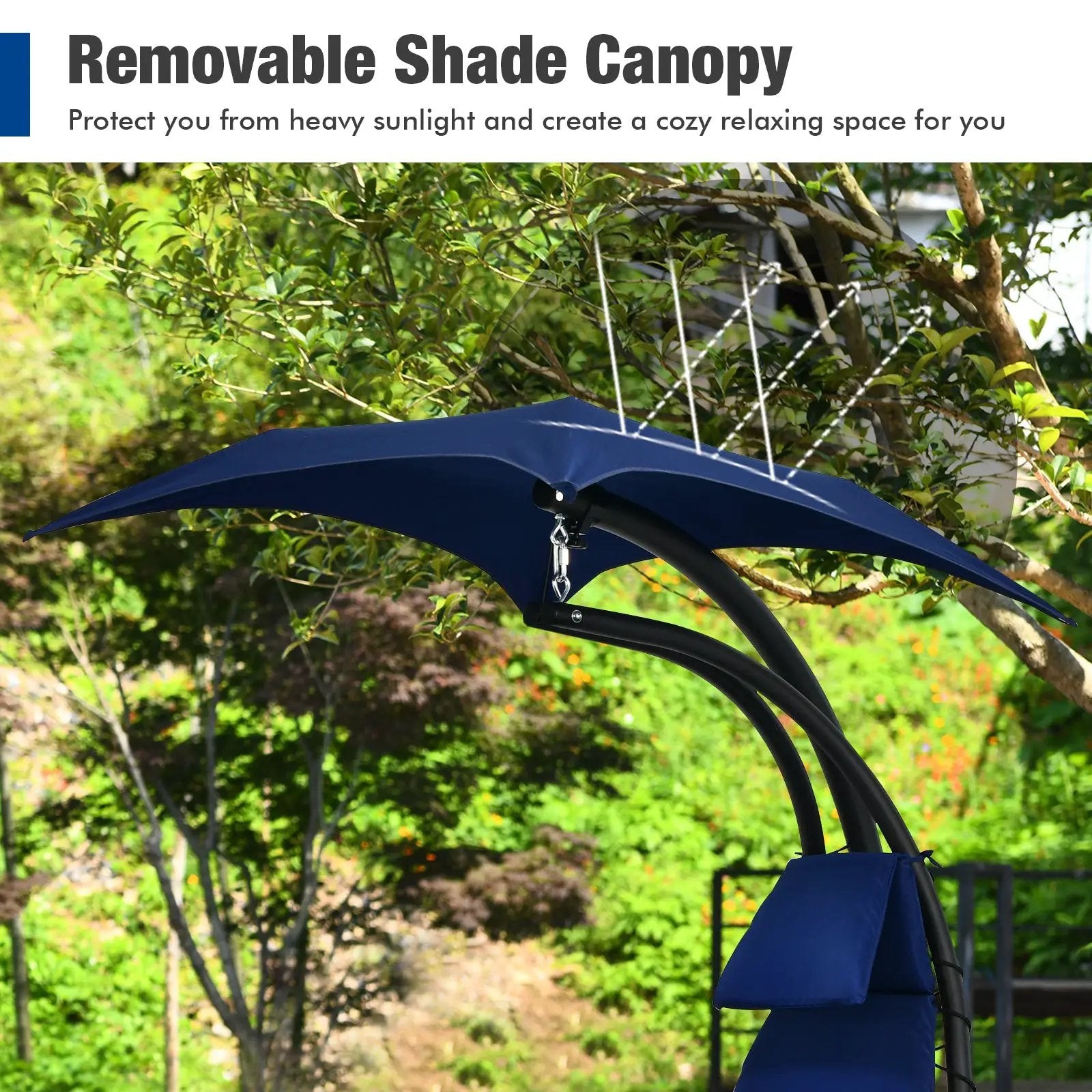 Hanging Curved Steel Swing Chaise Lounger with Removable Canopy by DirectDeals