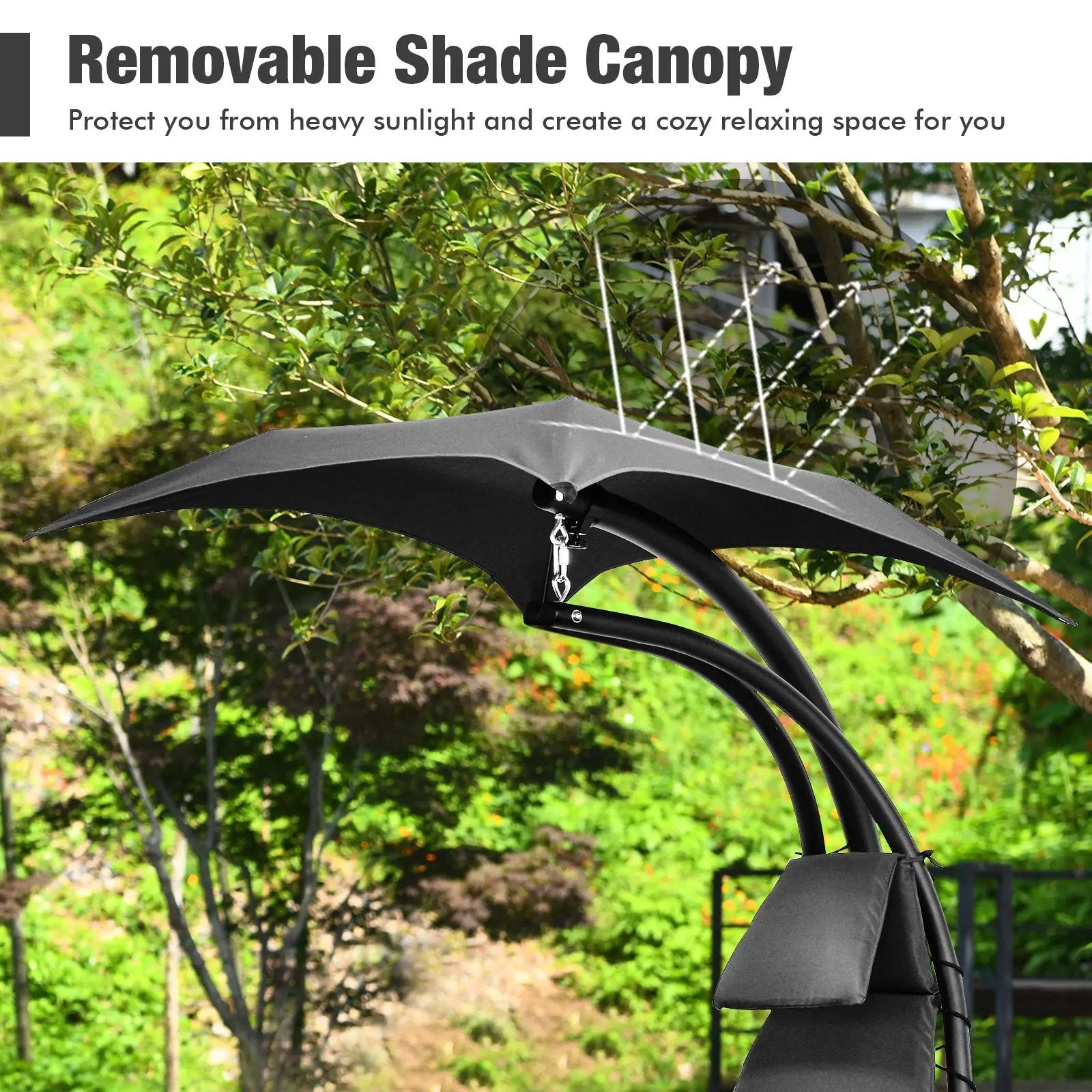 Hanging Curved Steel Swing Chaise Lounger with Removable Canopy by DirectDeals