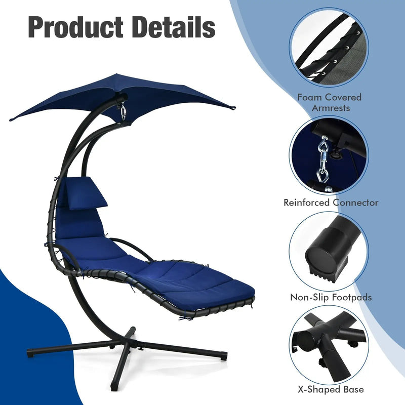 Hanging Curved Steel Swing Chaise Lounger with Removable Canopy by DirectDeals