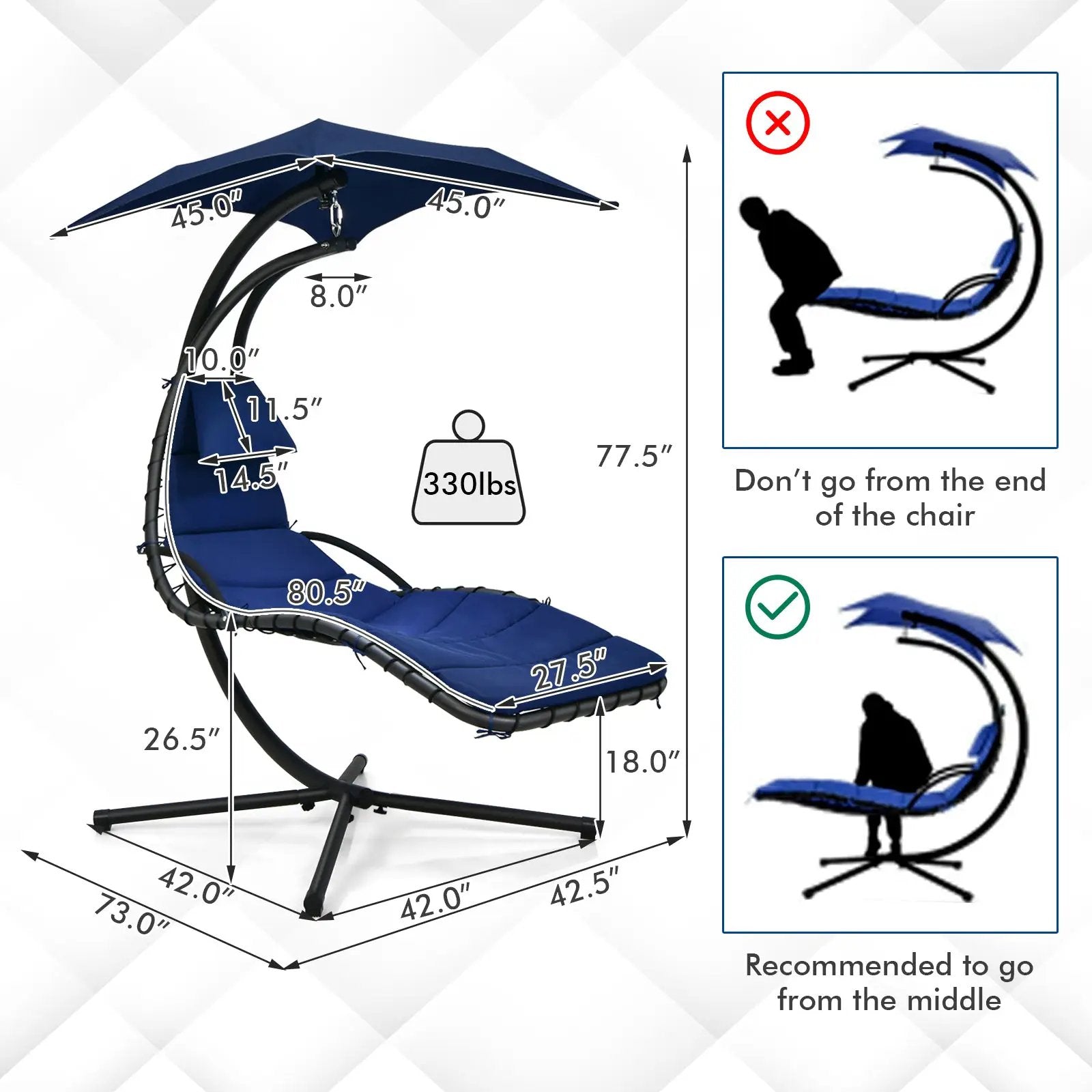 Hanging Curved Steel Swing Chaise Lounger with Removable Canopy by DirectDeals
