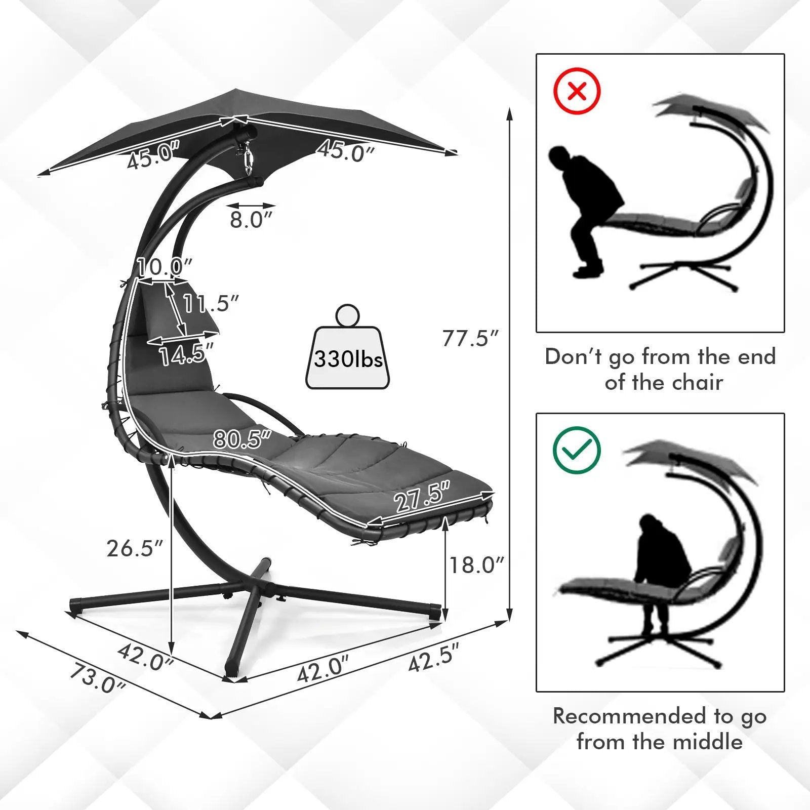 Hanging Curved Steel Swing Chaise Lounger with Removable Canopy by DirectDeals