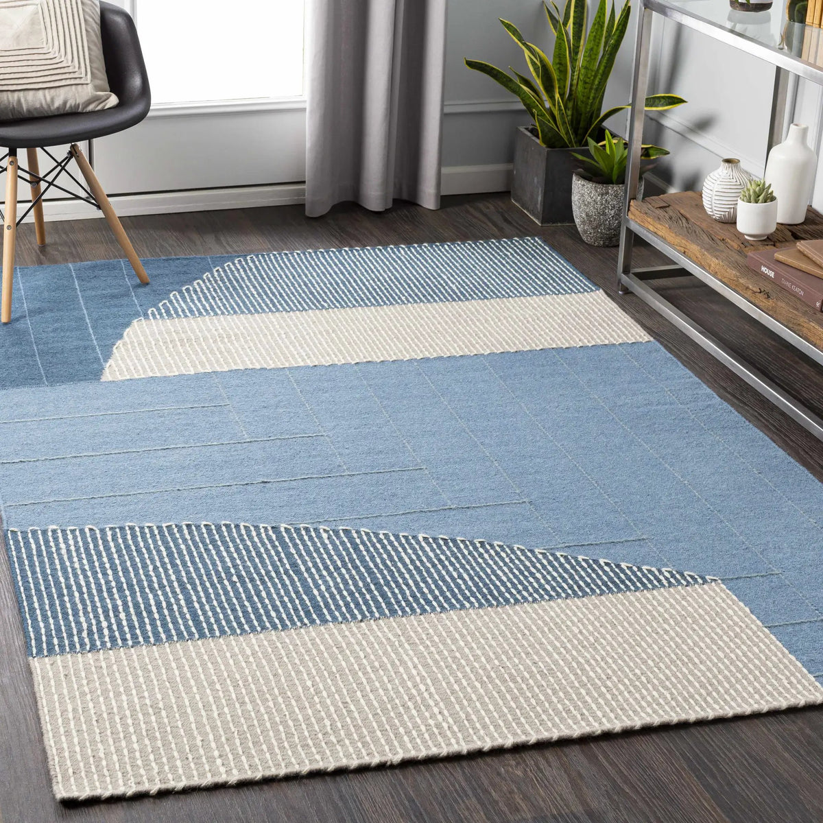 Blue Hanwood Wool Blend Braided Area Rug - Clearance, installed in a room