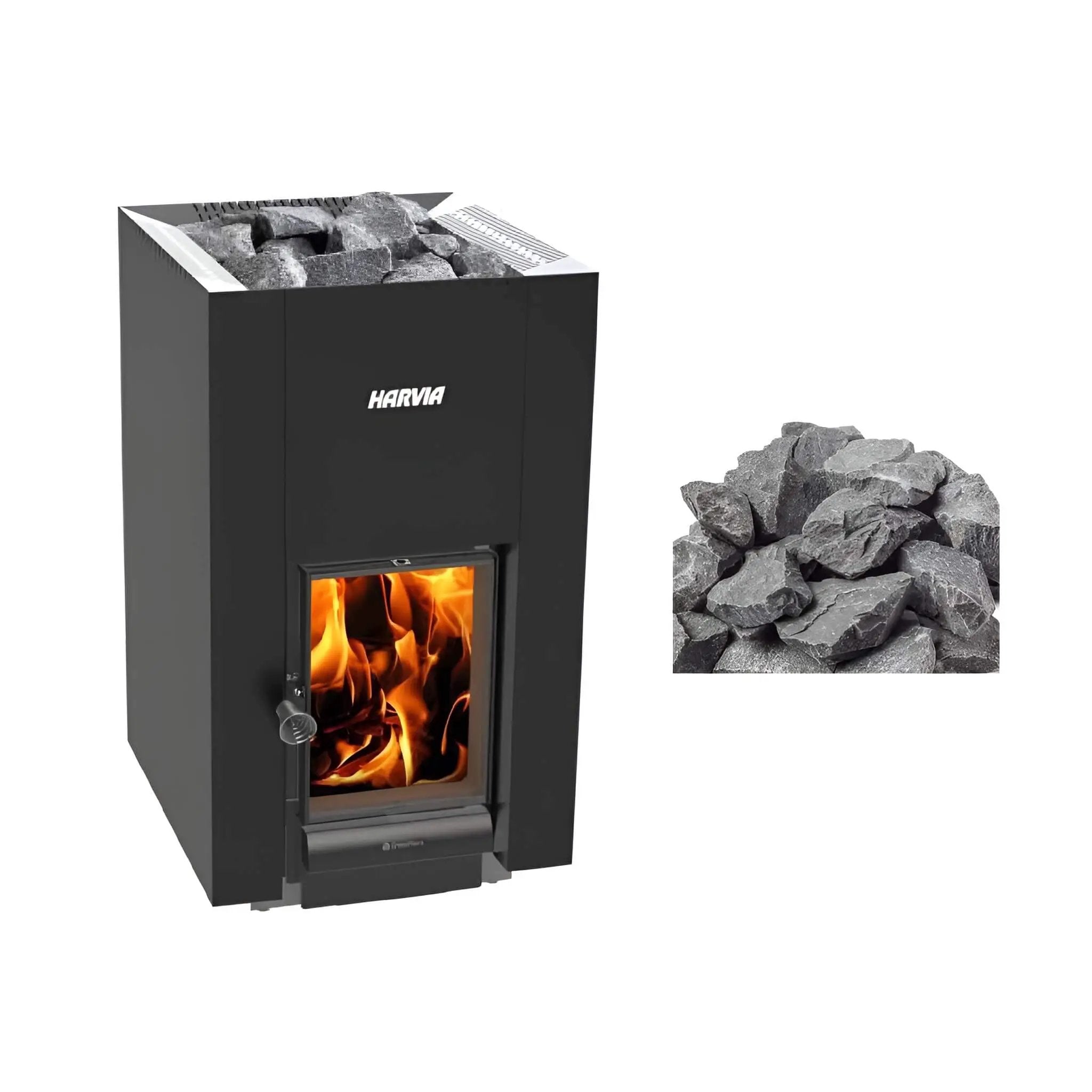 Harvia GreenFlame 22 Linear 15.7KW Wood Sauna Stove With Sauna Stones [WKLI22GM] (SAK62094) by SAKSBY WHOLESALE