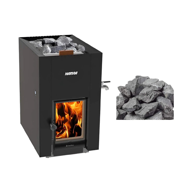 Harvia GreenFlame ES 22 Linear 15.7KW Black Wood Sauna Stove With Sauna Stones [WKLI22GESM] (SAK31692) by SAKSBY WHOLESALE