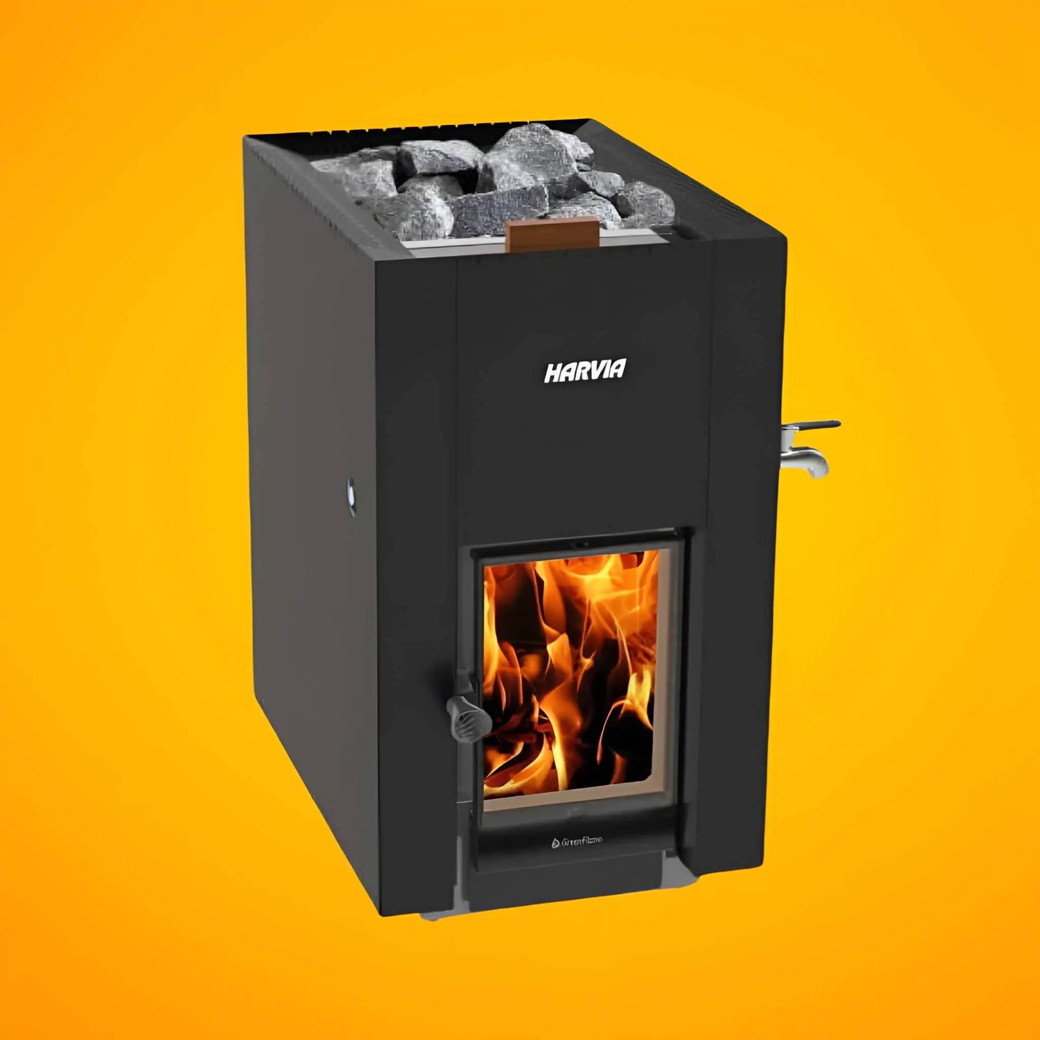 Harvia GreenFlame ES 22 Linear 15.7KW Black Wood Sauna Stove With Sauna Stones [WKLI22GESM] (SAK31692) by SAKSBY WHOLESALE
