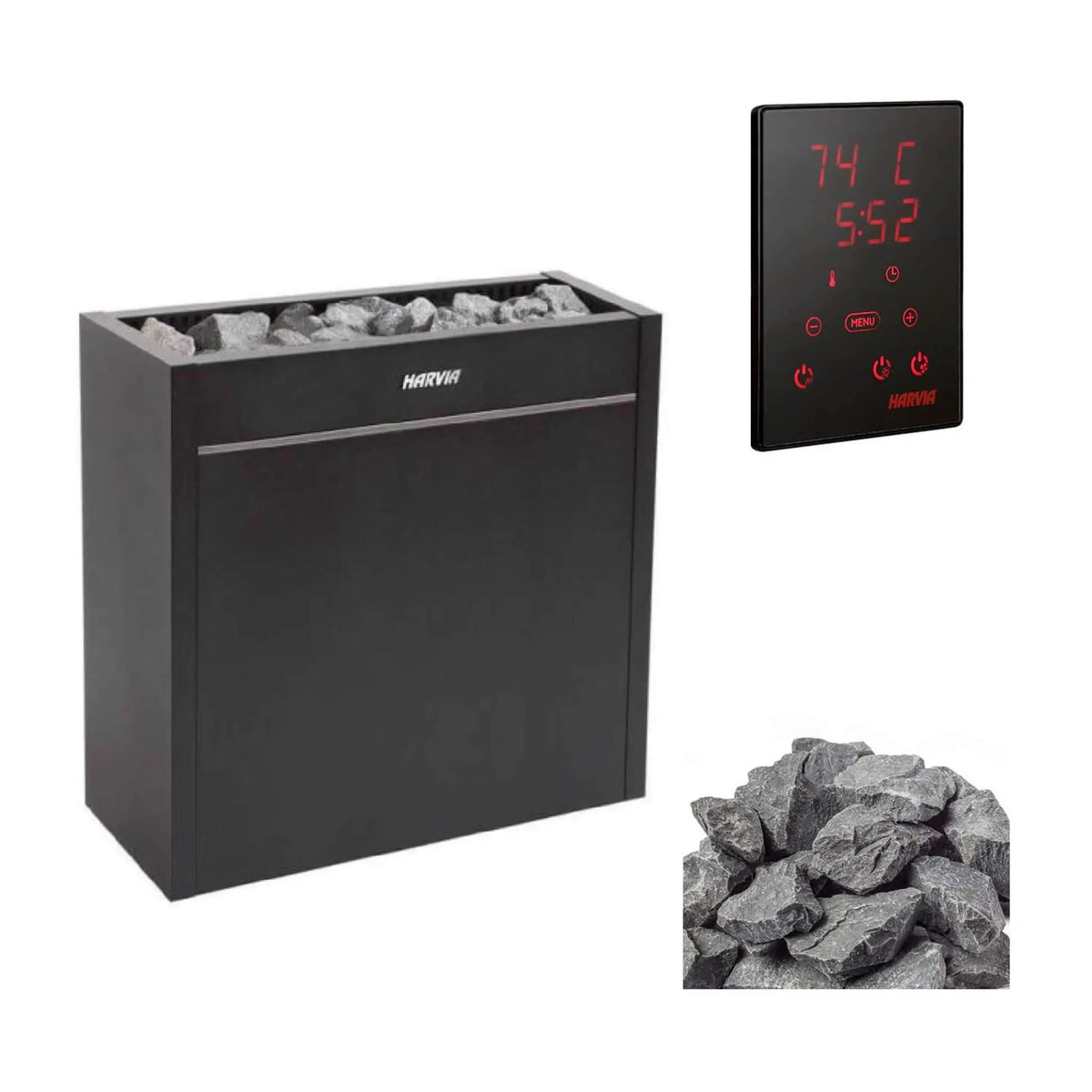 Harvia Virta Pro HL Series Heavy-Duty Electric Sauna Heater With Xenio CX45 Control Panel, Power Extension Unit & Sauna Stones [HL160/200E] (SAK49218) by SAKSBY WHOLESALE