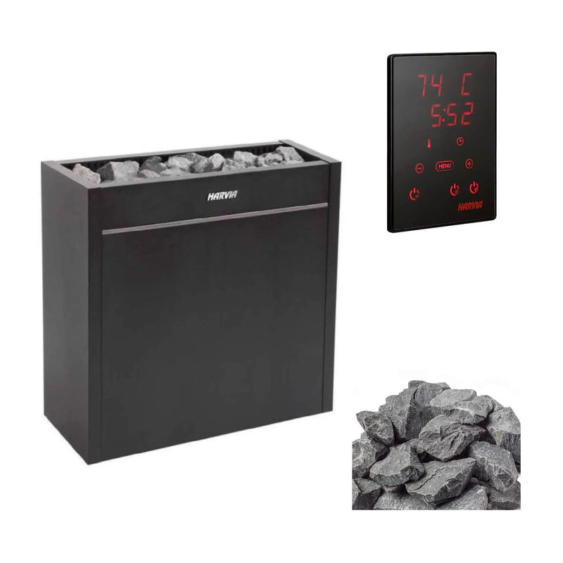 Harvia Virta Pro HL Series Heavy-Duty Electric Sauna Heater With Xenio CX45 Control Panel, Power Extension Unit & Sauna Stones [HL160/200E] (SAK49218) by SAKSBY WHOLESALE