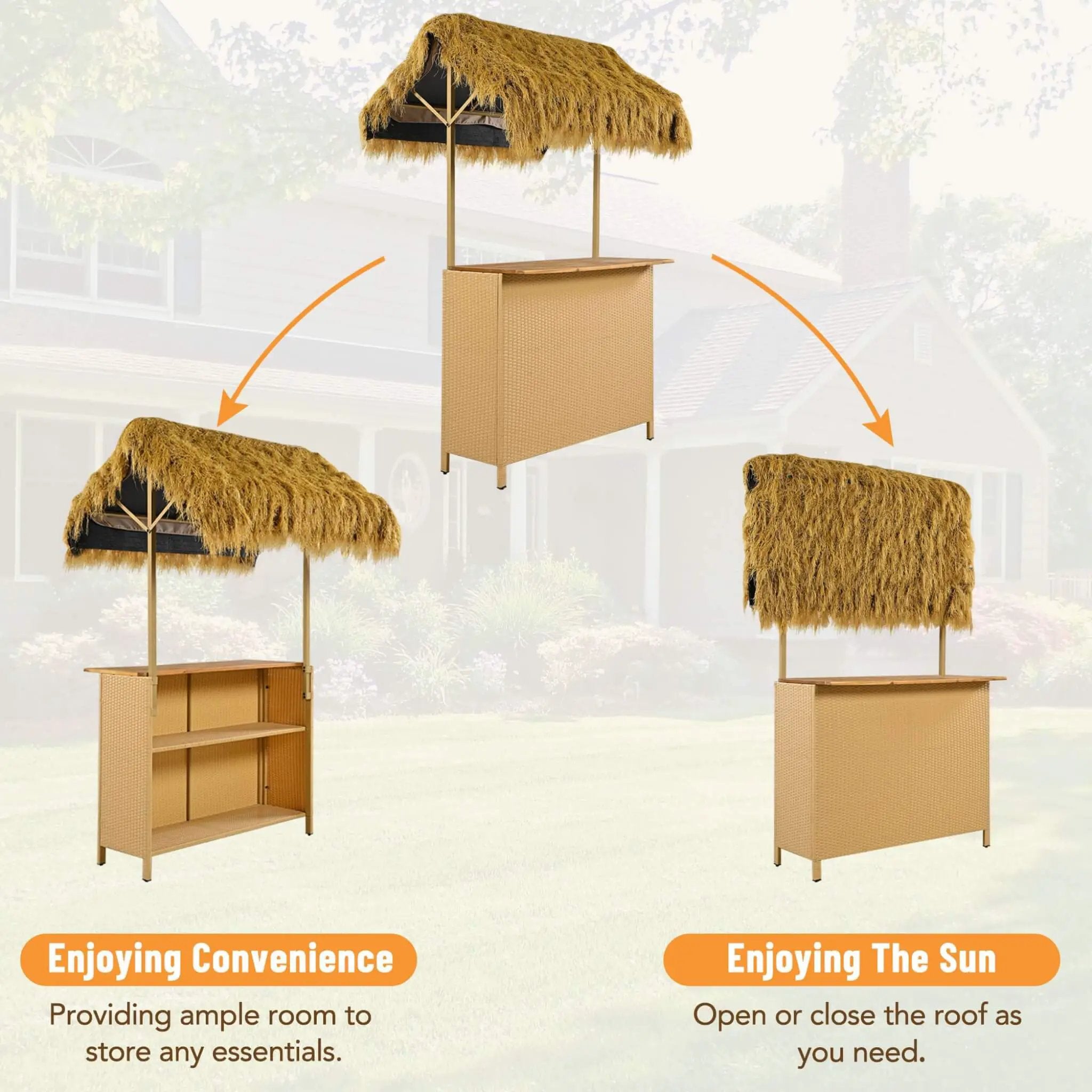 Alora 3-Piece Hawaiian Bar-Height Patio Set With Grass Canopy And Stools (SAK63047) by SAKSBY WHOLESALE