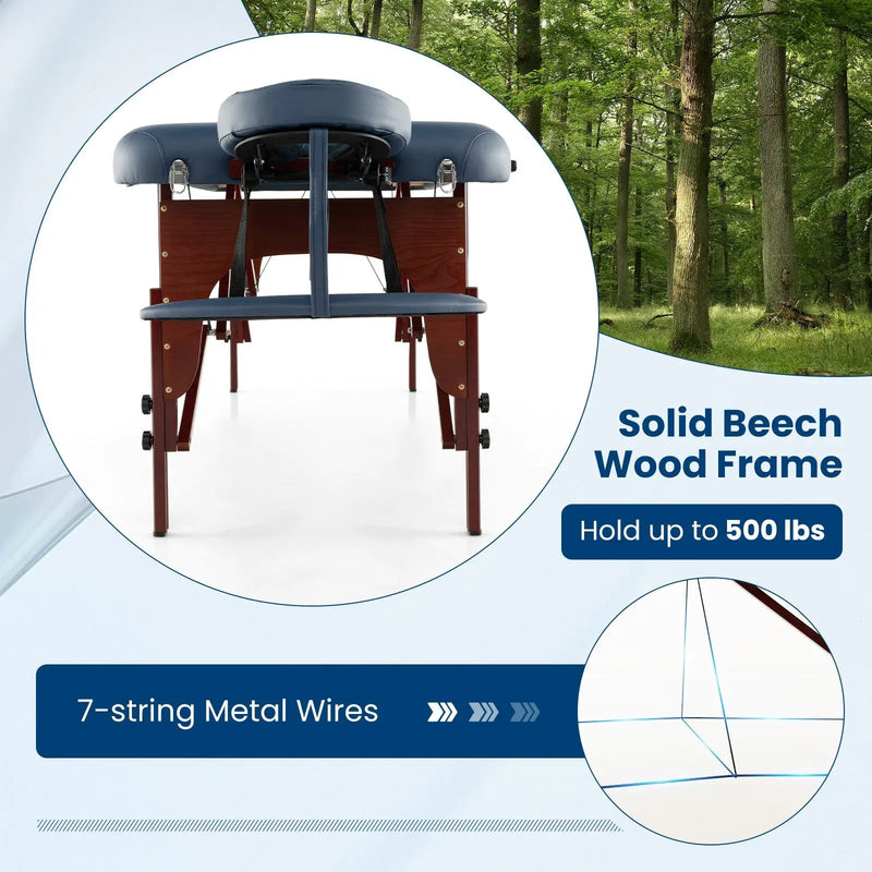 Portable Folding Massage Table with Carrying Case-Navy by DirectDeals