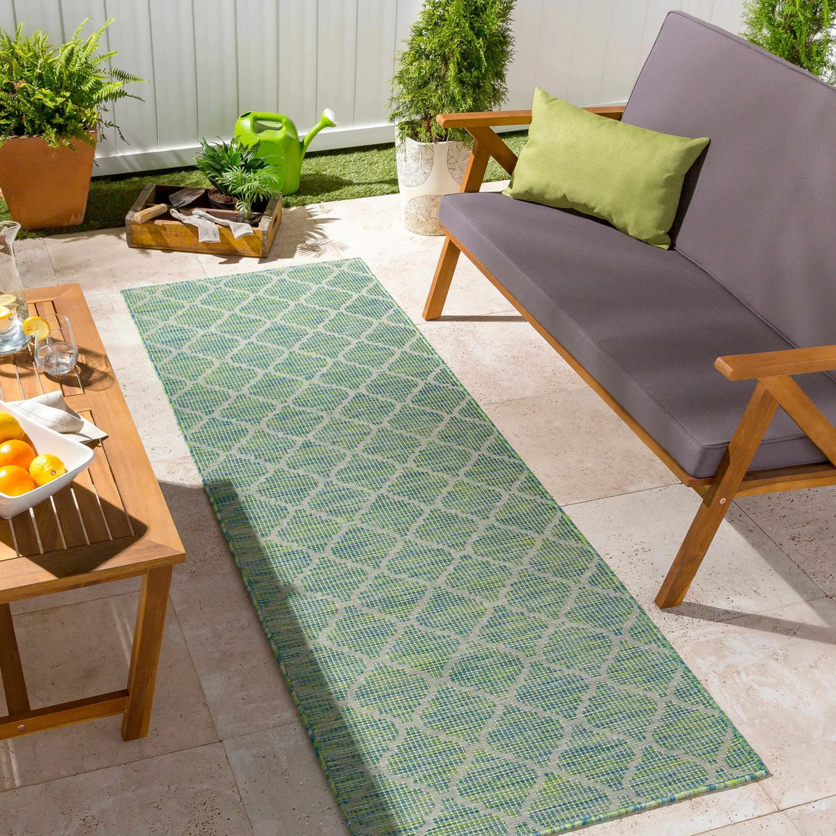 Unique Outdoor Trellis Area Rug, Lime Green - Clearance, installed in a room 2