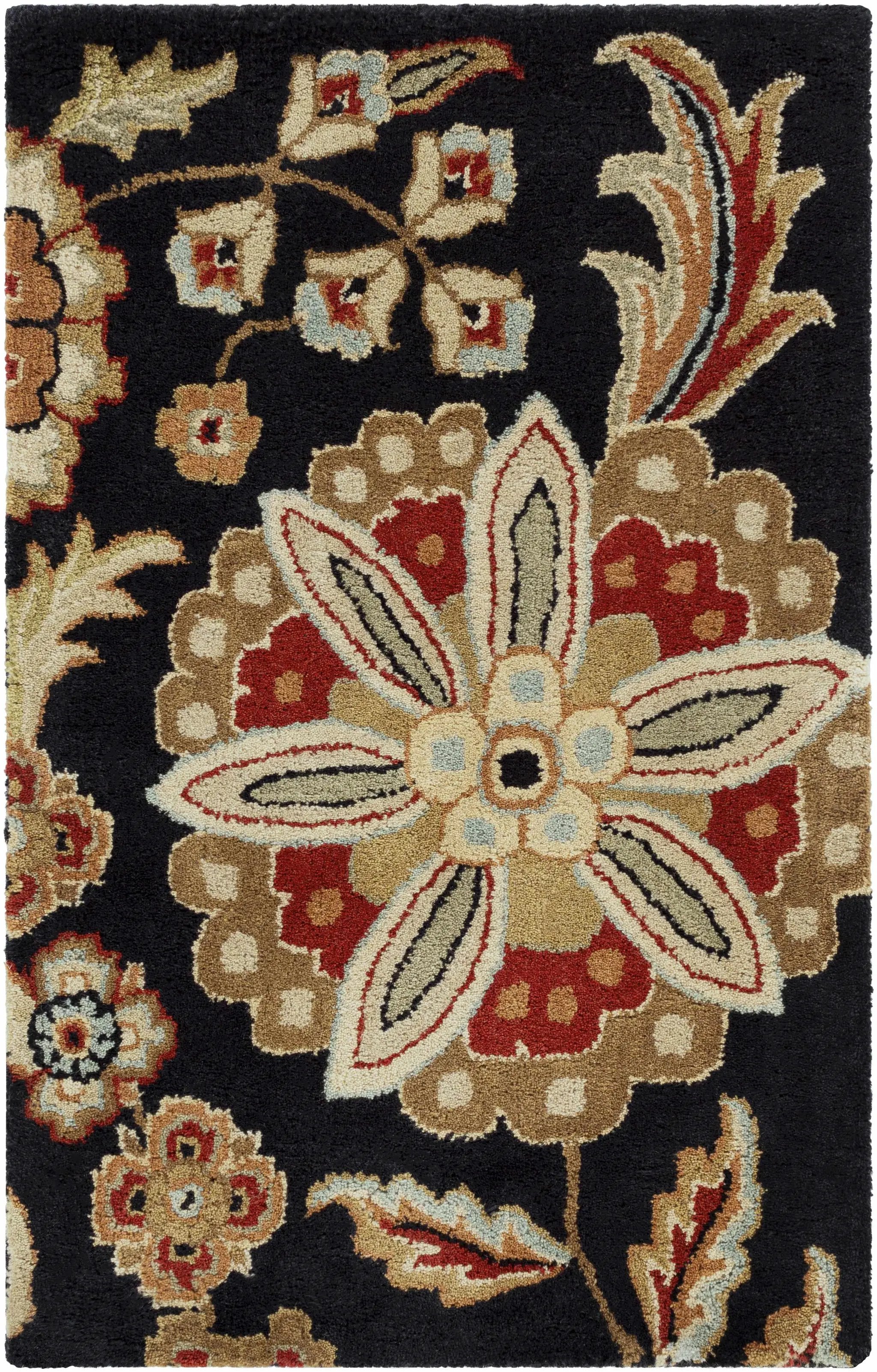 Heaters Black Floral Wool Carpet by Boutique Rugs