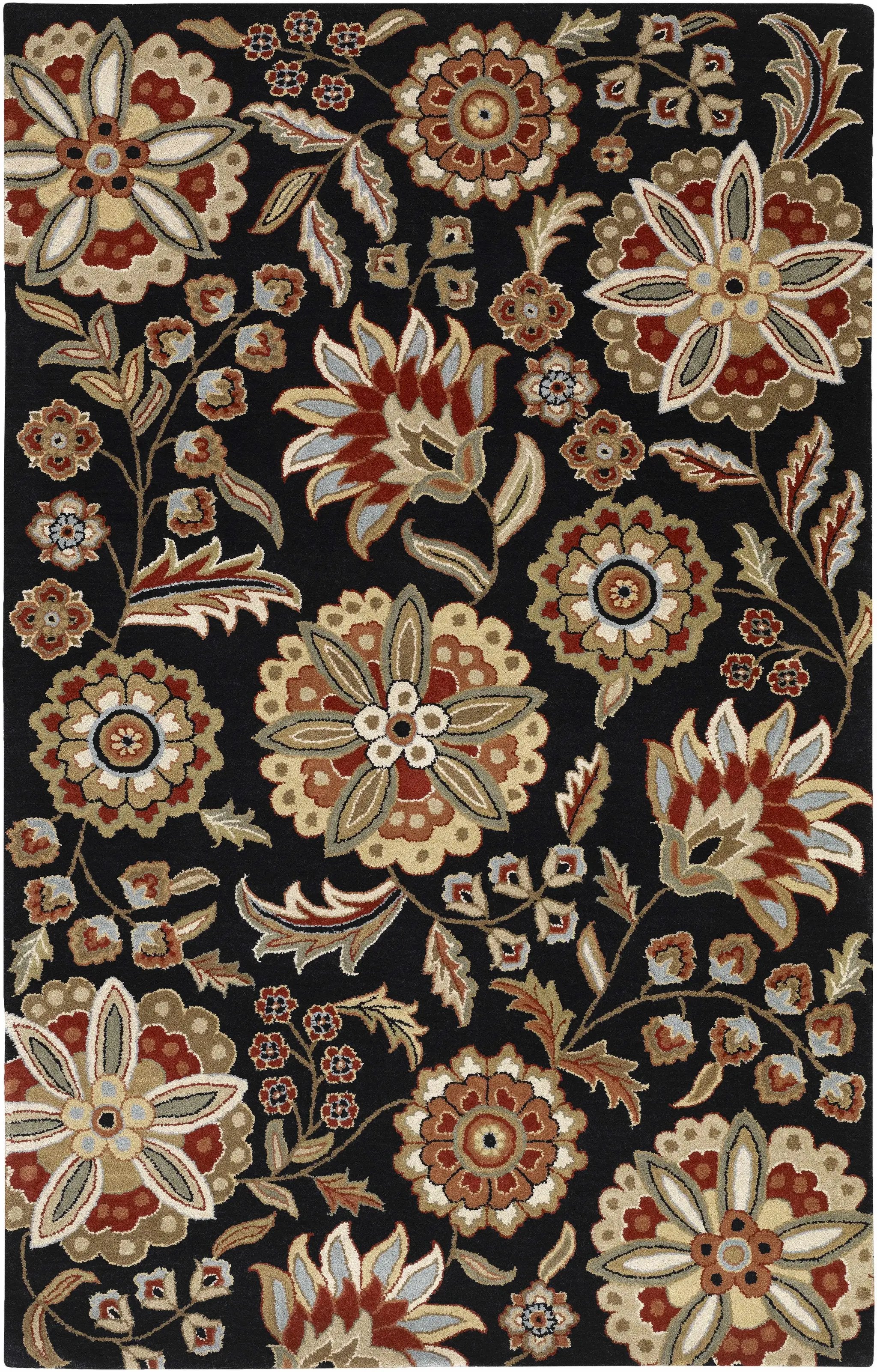Heaters Black Floral Wool Carpet by Boutique Rugs