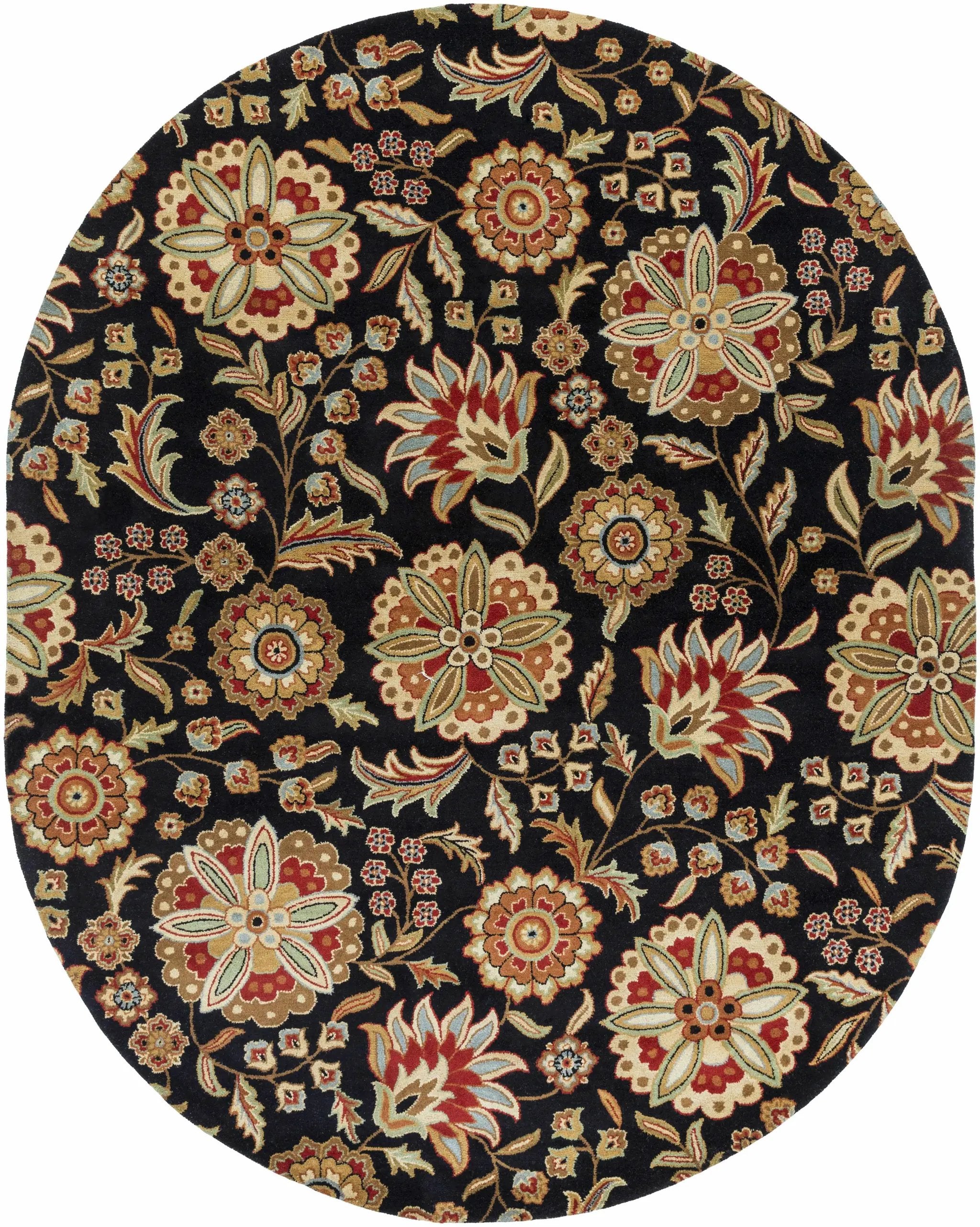 Heaters Black Floral Wool Carpet by Boutique Rugs