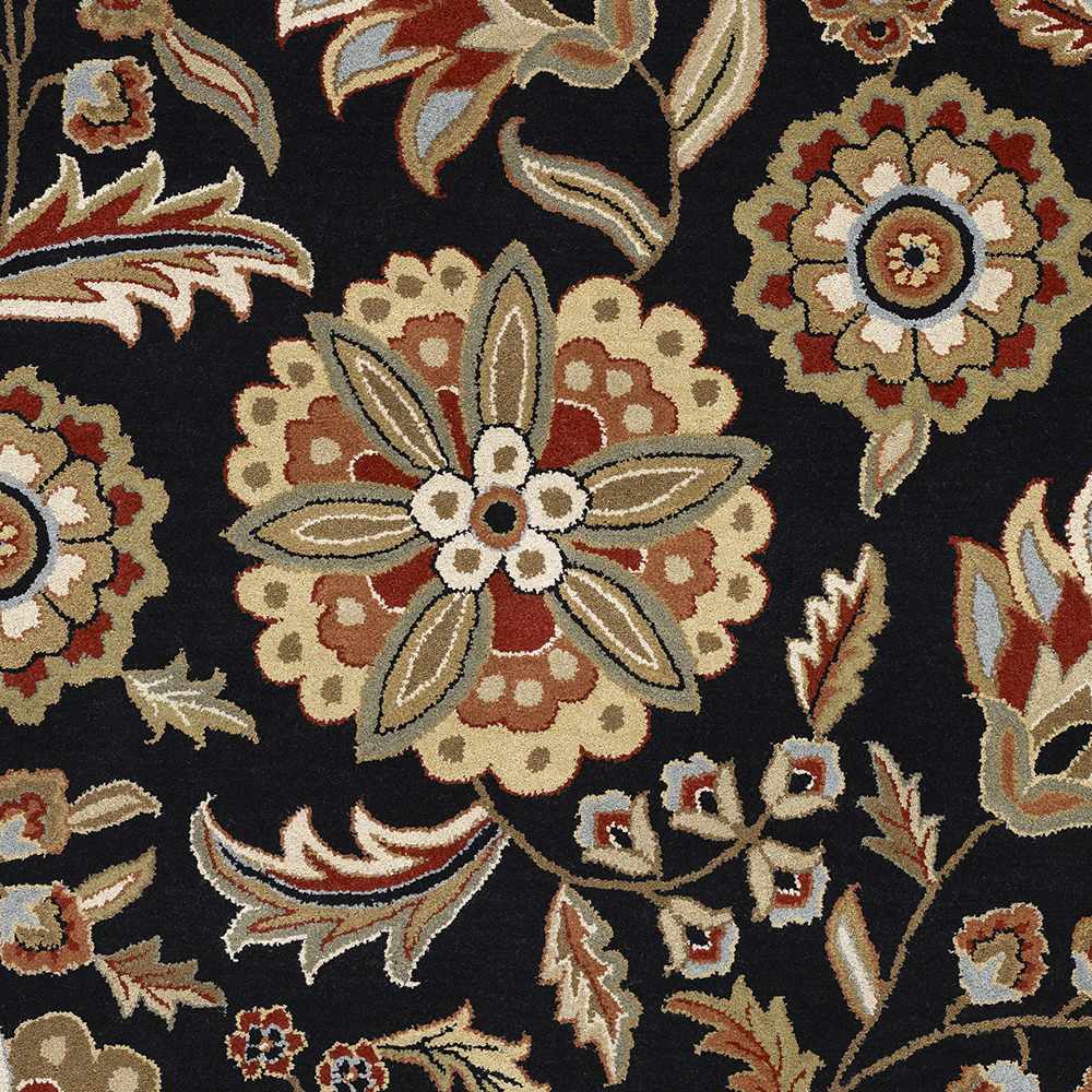 Heaters Black Floral Wool Carpet, sample swatch