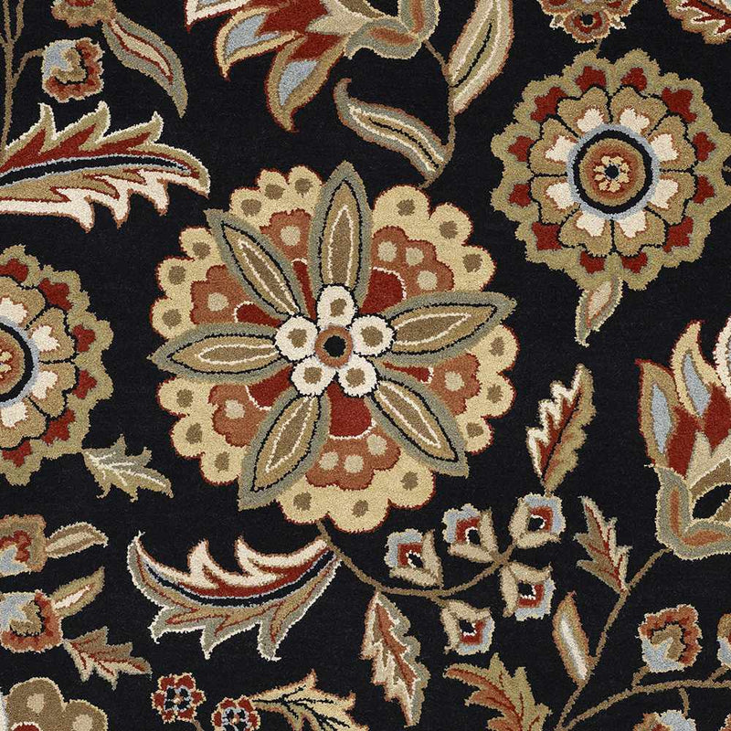 Heaters Black Floral Wool Carpet by Boutique Rugs