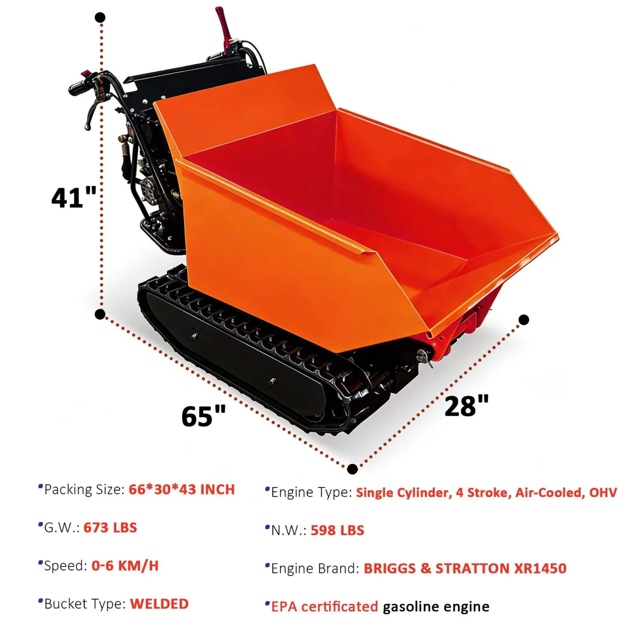 Heavy-Duty 1100LBS 10HP Gas-Powered Track Barrow With Hydraulic Assist (SAK48291) by SAKSBY WHOLESALE