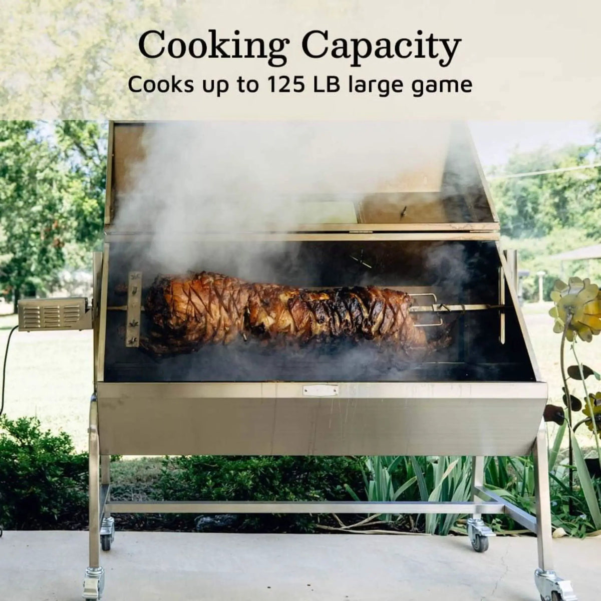 Heavy-Duty Commercial 125 LB Portable Electric Stainless Steel Hooded BBQ Rotisserie Grill With Viewing Window (SAK31975) by SAKSBY WHOLESALE