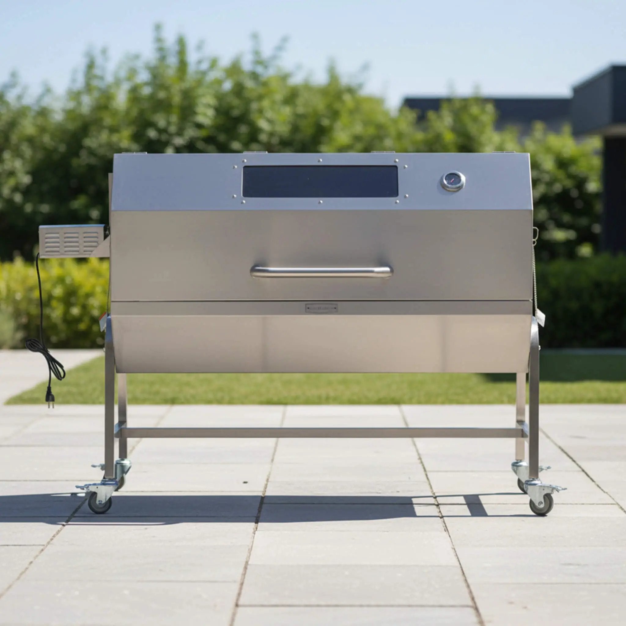 Heavy-Duty Commercial 125 LB Portable Electric Stainless Steel Hooded BBQ Rotisserie Grill With Viewing Window (SAK31975) by SAKSBY WHOLESALE