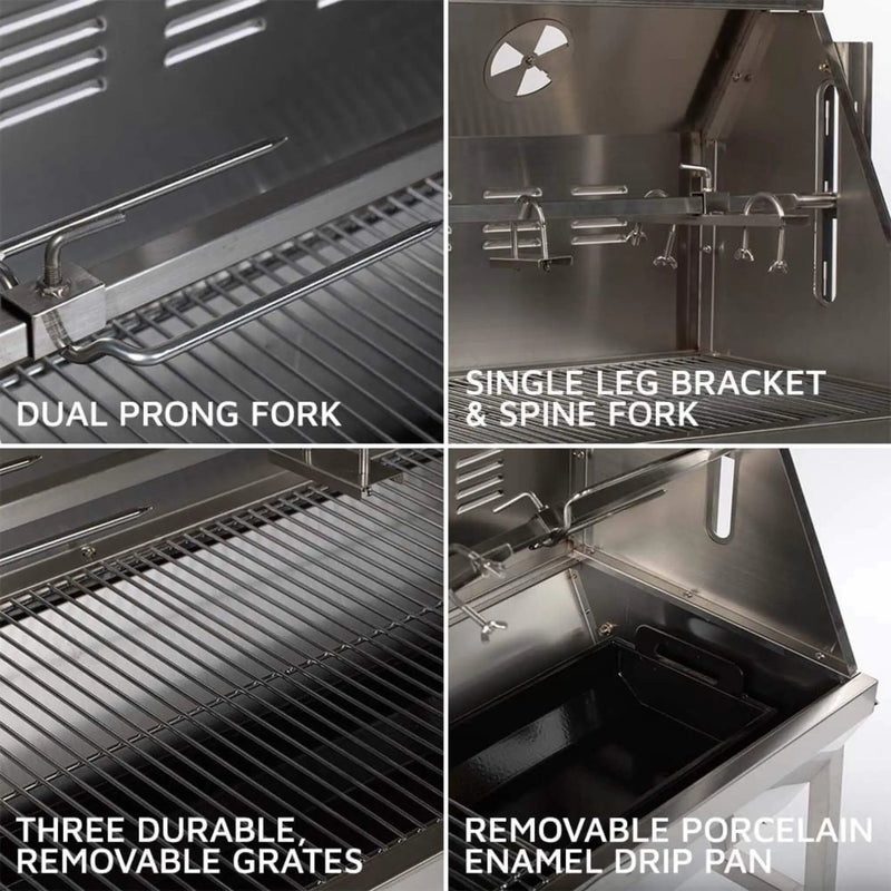Heavy-Duty Commercial 125 LB Portable Electric Stainless Steel Hooded BBQ Rotisserie Grill With Viewing Window (SAK31975) by SAKSBY WHOLESALE