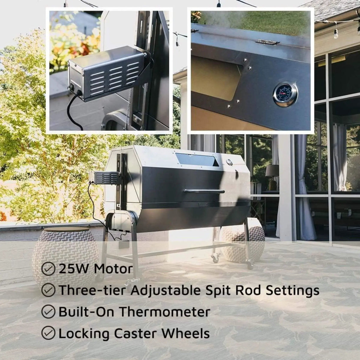 Heavy-Duty Commercial 125 LB Portable Electric Stainless Steel Hooded BBQ Rotisserie Grill With Viewing Window (SAK31975) by SAKSBY WHOLESALE